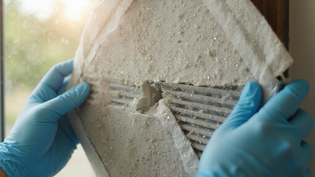 Homeowner removing and cleaning an air conditioner air filter to improve airflow and cooling performance