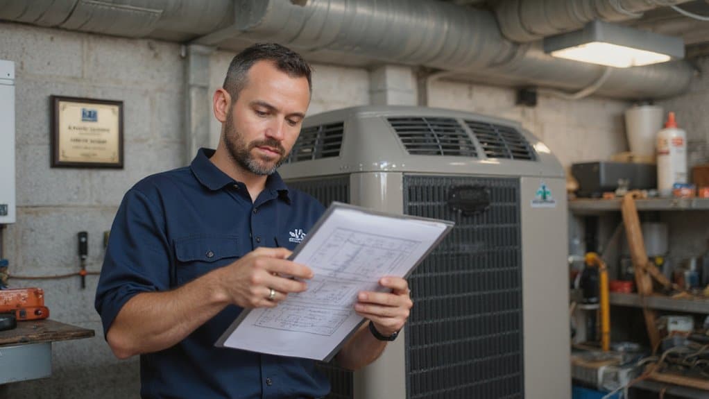 AC contractor reviewing air conditioning installation details with homeowner