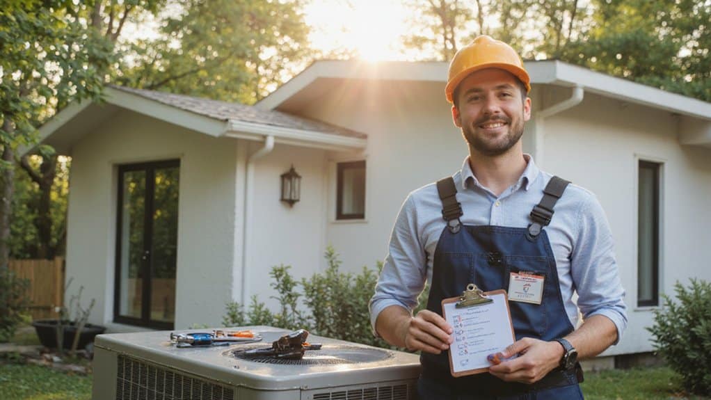 HVAC contractor reviewing AC installation credentials and documents
