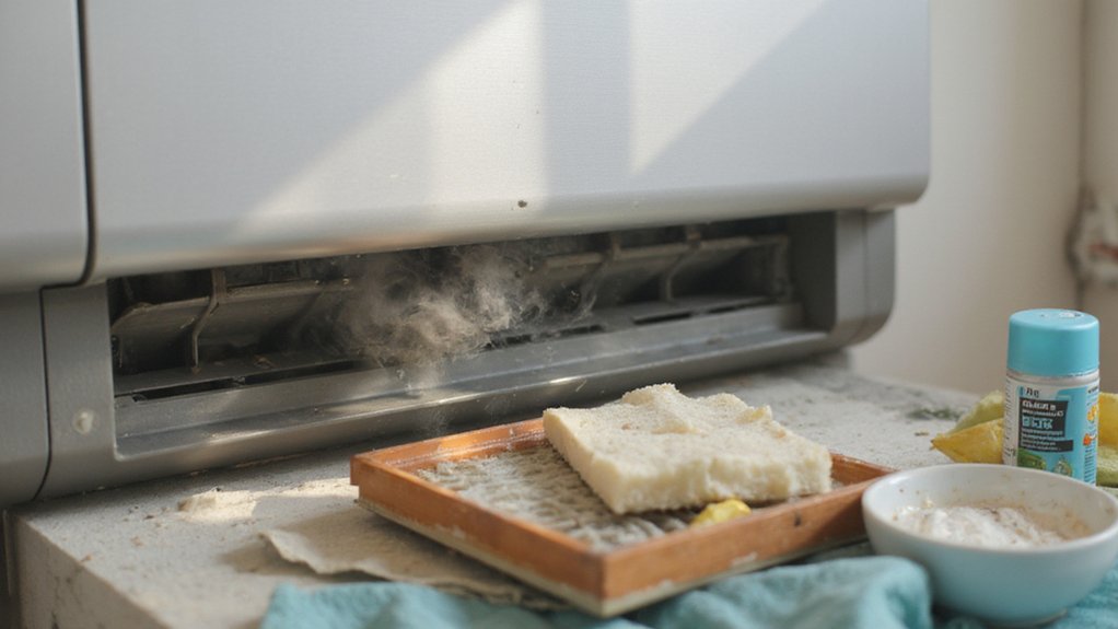 Homeowner troubleshooting an air conditioner before calling a professional
