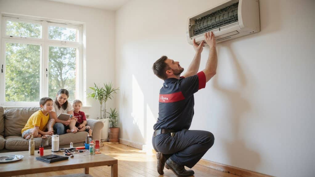 HVAC technician installing a residential air conditioning system