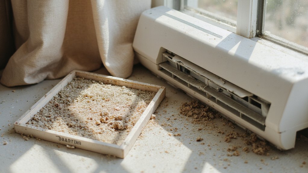 Clogged AC air filter restricting airflow and cooling