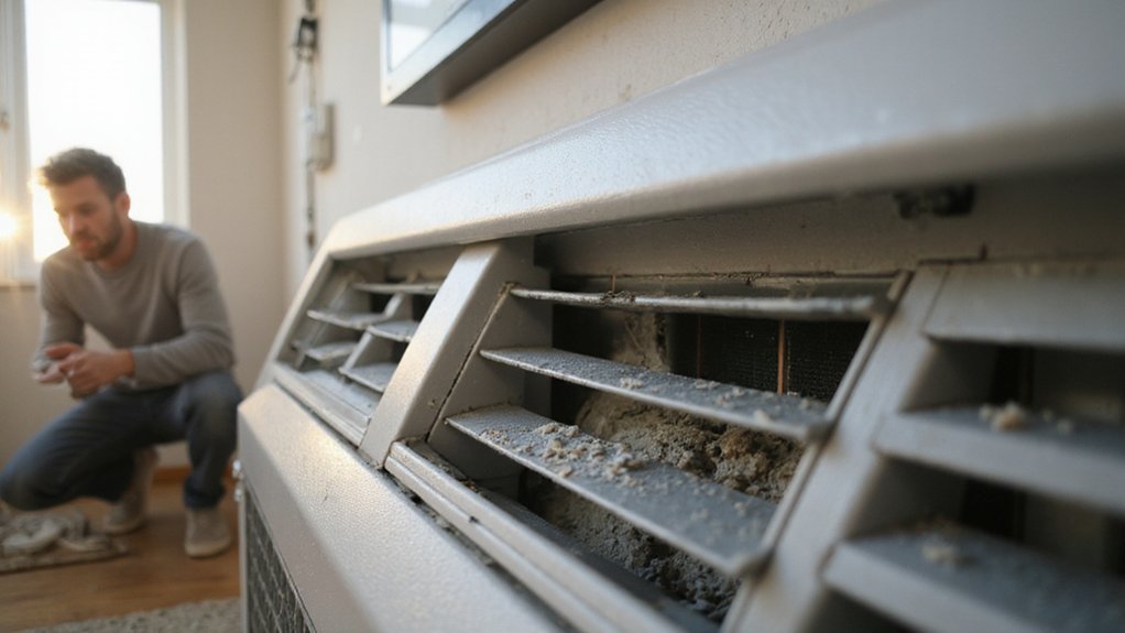 Homeowner checking an air conditioner for unusual odors