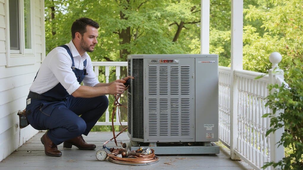 Technician installing an air conditioning system