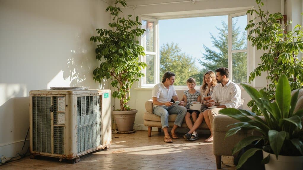 Technician inspecting a whole-home AC system for replacement