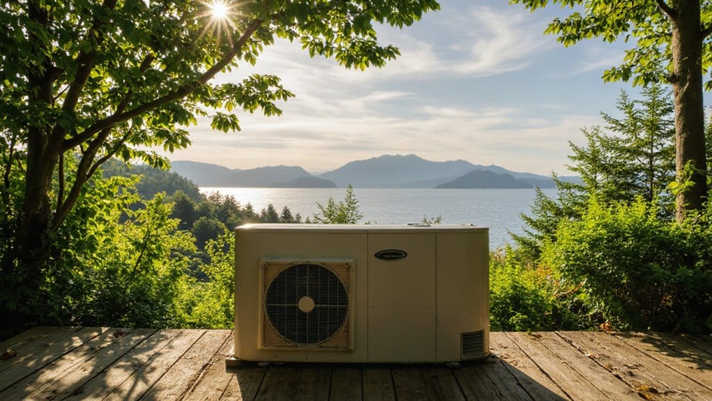 Heat pump outdoor unit operating in Vancouver Island weather