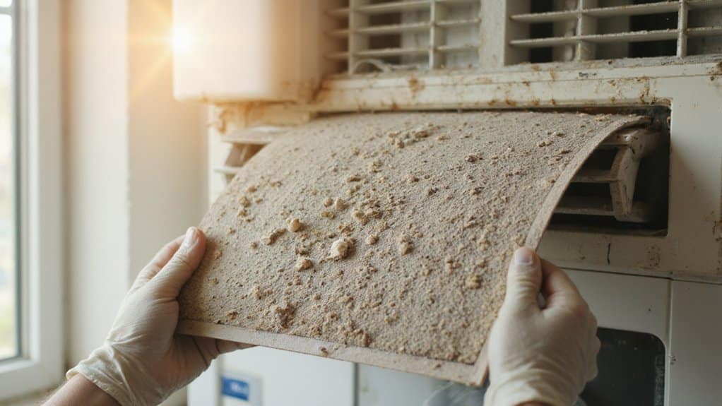Homeowner checking an AC filter for dust and dirt buildup