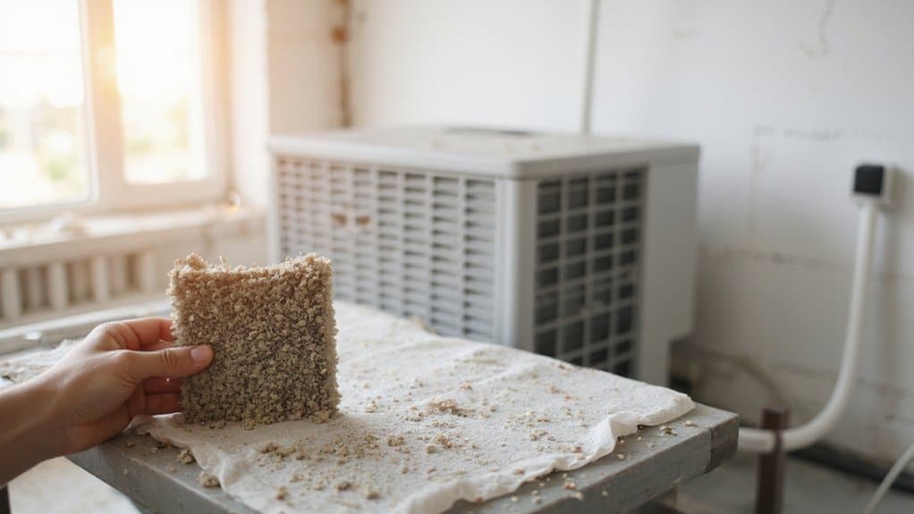 Replacing an old AC filter with a clean filter in an HVAC system
