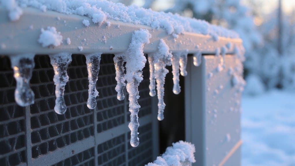 Ice buildup on a heat pump outdoor unit