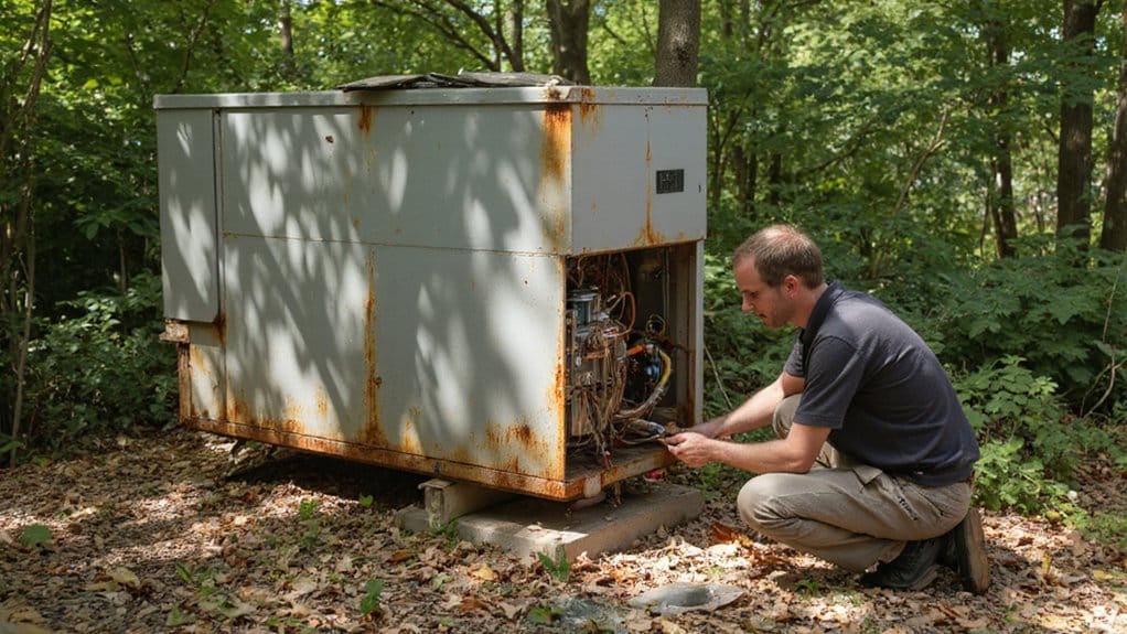 Professional inspecting a heat pump for repair