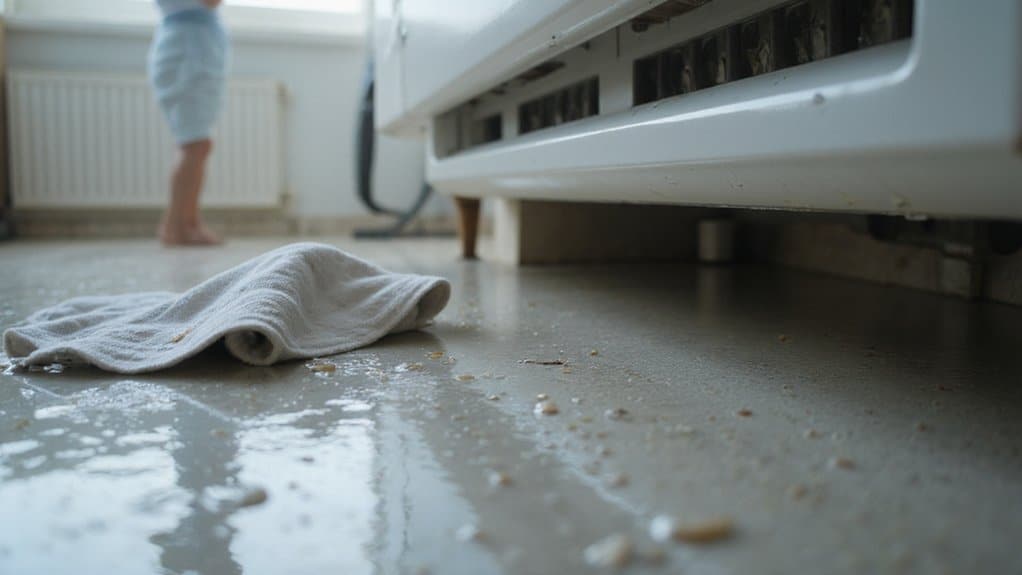 Homeowner checking an air conditioner leaking water